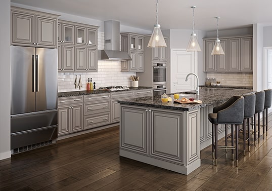 KraftMaid Traditional kitchen cabinet color in painted finish with glaze highlights