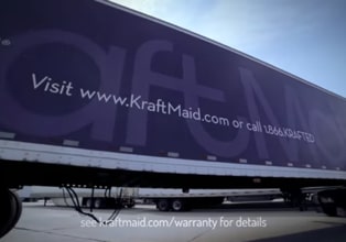 Tractor trailer with KraftMaid Cabinetry logo and URL